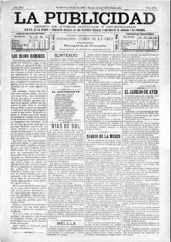 'La publicidad  : diario de avisos noticias y telegramas. Eco fiel de la opinión y verdadero defensor de los intereses morales y materiales de Granada y su provincia' - Año XIII Número 3201  - 1895 Marzo 09