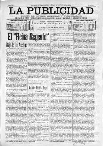 'La publicidad  : diario de avisos noticias y telegramas. Eco fiel de la opinión y verdadero defensor de los intereses morales y materiales de Granada y su provincia' - Año XIII Número 3214  - 1895 Marzo 21