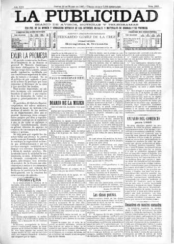 'La publicidad  : diario de avisos noticias y telegramas. Eco fiel de la opinión y verdadero defensor de los intereses morales y materiales de Granada y su provincia' - Año XIII Número 3221  - 1895 Marzo 28