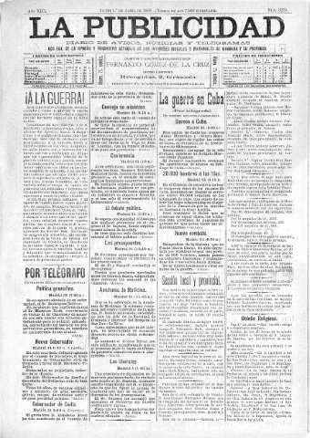 'La publicidad  : diario de avisos noticias y telegramas. Eco fiel de la opinión y verdadero defensor de los intereses morales y materiales de Granada y su provincia' - Año XIII Número 3225  - 1895 Abril 01