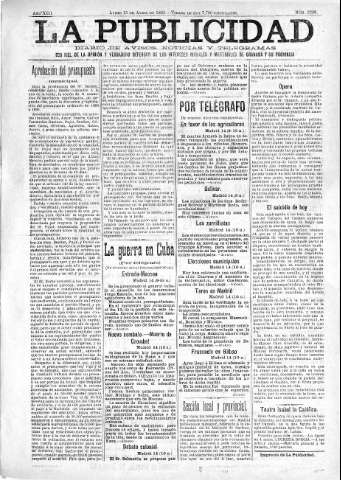 'La publicidad  : diario de avisos noticias y telegramas. Eco fiel de la opinión y verdadero defensor de los intereses morales y materiales de Granada y su provincia' - Año XIII Número 3238  - 1895 Abril 15