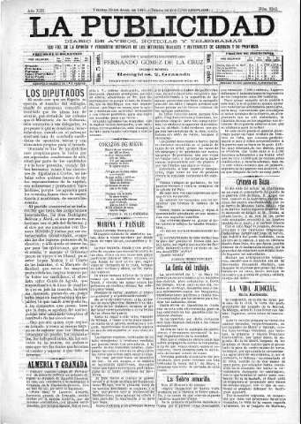 'La publicidad  : diario de avisos noticias y telegramas. Eco fiel de la opinión y verdadero defensor de los intereses morales y materiales de Granada y su provincia' - Año XIII Número 3242  - 1895 Abril 19
