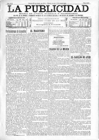 'La publicidad  : diario de avisos noticias y telegramas. Eco fiel de la opinión y verdadero defensor de los intereses morales y materiales de Granada y su provincia' - Año XIII Número 3243  - 1895 Abril 20