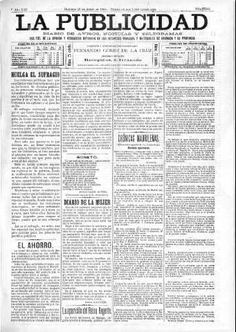 'La publicidad  : diario de avisos noticias y telegramas. Eco fiel de la opinión y verdadero defensor de los intereses morales y materiales de Granada y su provincia' - Año XIII Número 3244  - 1895 Abril 21