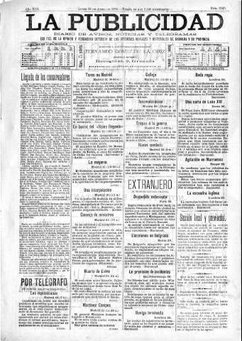 'La publicidad  : diario de avisos noticias y telegramas. Eco fiel de la opinión y verdadero defensor de los intereses morales y materiales de Granada y su provincia' - Año XIII Número 3245  - 1895 Abril 22