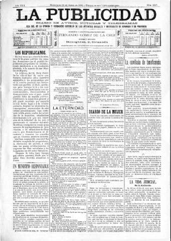 'La publicidad  : diario de avisos noticias y telegramas. Eco fiel de la opinión y verdadero defensor de los intereses morales y materiales de Granada y su provincia' - Año XIII Número 3247  - 1895 Abril 24