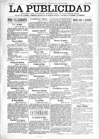 'La publicidad  : diario de avisos noticias y telegramas. Eco fiel de la opinión y verdadero defensor de los intereses morales y materiales de Granada y su provincia' - Año XIII Número 3252  - 1895 Abril 29