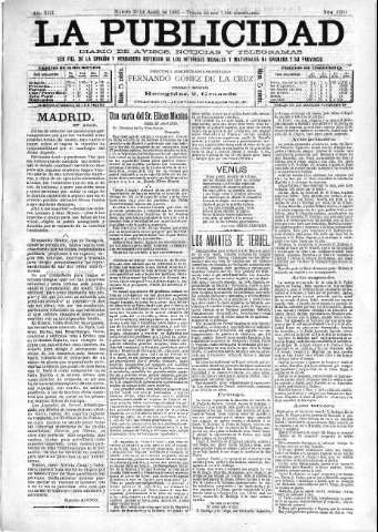 'La publicidad  : diario de avisos noticias y telegramas. Eco fiel de la opinión y verdadero defensor de los intereses morales y materiales de Granada y su provincia' - Año XIII Número 3253  - 1895 Abril 30