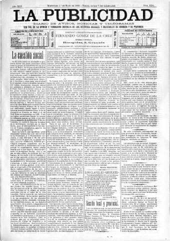 'La publicidad  : diario de avisos noticias y telegramas. Eco fiel de la opinión y verdadero defensor de los intereses morales y materiales de Granada y su provincia' - Año XIII Número 3254  - 1895 Mayo 01