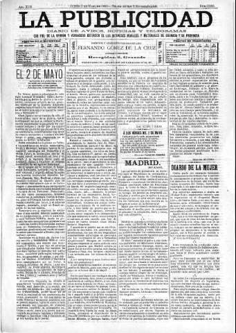 'La publicidad  : diario de avisos noticias y telegramas. Eco fiel de la opinión y verdadero defensor de los intereses morales y materiales de Granada y su provincia' - Año XIII Número 3255  - 1895 Mayo 02