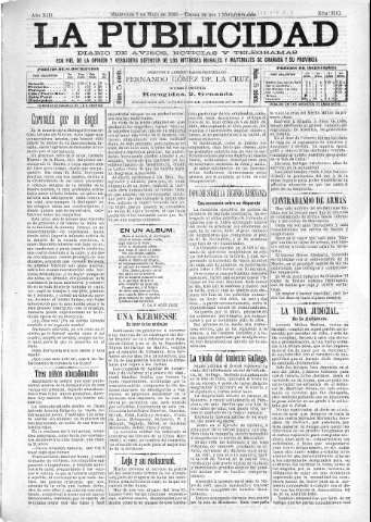 'La publicidad  : diario de avisos noticias y telegramas. Eco fiel de la opinión y verdadero defensor de los intereses morales y materiales de Granada y su provincia' - Año XIII Número 3261  - 1895 Mayo 08
