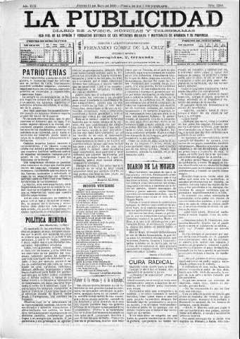 'La publicidad  : diario de avisos noticias y telegramas. Eco fiel de la opinión y verdadero defensor de los intereses morales y materiales de Granada y su provincia' - Año XIII Número 3269  - 1895 Mayo 16