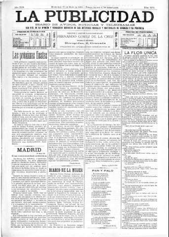 'La publicidad  : diario de avisos noticias y telegramas. Eco fiel de la opinión y verdadero defensor de los intereses morales y materiales de Granada y su provincia' - Año XIII Número 3275  - 1895 Mayo 22