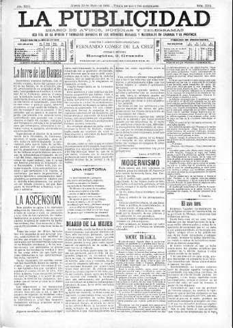 'La publicidad  : diario de avisos noticias y telegramas. Eco fiel de la opinión y verdadero defensor de los intereses morales y materiales de Granada y su provincia' - Año XIII Número 3276  - 1895 Mayo 23