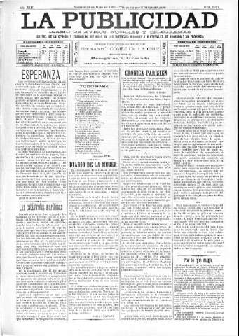 'La publicidad  : diario de avisos noticias y telegramas. Eco fiel de la opinión y verdadero defensor de los intereses morales y materiales de Granada y su provincia' - Año XIII Número 3277  - 1895 Mayo 24