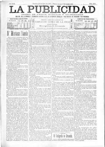 'La publicidad  : diario de avisos noticias y telegramas. Eco fiel de la opinión y verdadero defensor de los intereses morales y materiales de Granada y su provincia' - Año XIII Número 3279  - 1895 Mayo 26
