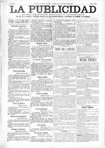 'La publicidad  : diario de avisos noticias y telegramas. Eco fiel de la opinión y verdadero defensor de los intereses morales y materiales de Granada y su provincia' - Año XIII Número 3280  - 1895 Mayo 27