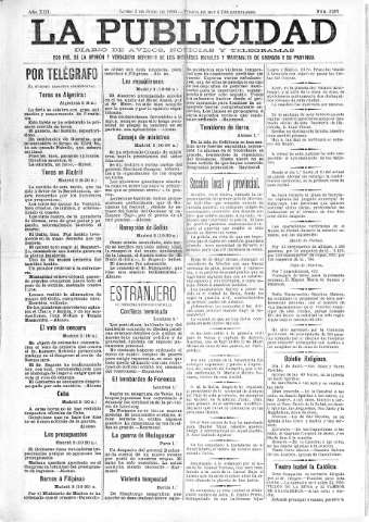 'La publicidad  : diario de avisos noticias y telegramas. Eco fiel de la opinión y verdadero defensor de los intereses morales y materiales de Granada y su provincia' - Año XIII Número 3287  - 1895 Junio 03