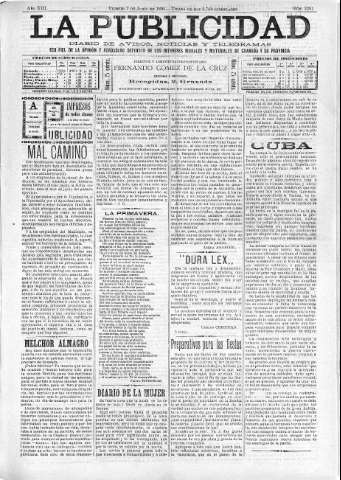 'La publicidad  : diario de avisos noticias y telegramas. Eco fiel de la opinión y verdadero defensor de los intereses morales y materiales de Granada y su provincia' - Año XIII Número 3291  - 1895 Junio 07