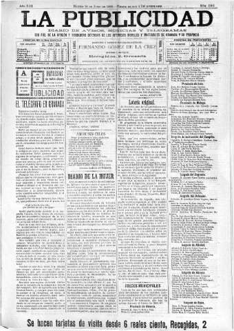 'La publicidad  : diario de avisos noticias y telegramas. Eco fiel de la opinión y verdadero defensor de los intereses morales y materiales de Granada y su provincia' - Año XIII Número 3301  - 1895 Junio 18