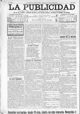 'La publicidad  : diario de avisos noticias y telegramas. Eco fiel de la opinión y verdadero defensor de los intereses morales y materiales de Granada y su provincia' - Año XIII Número 3303  - 1895 Junio 20