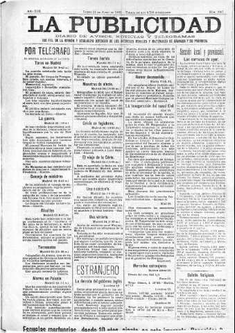 'La publicidad  : diario de avisos noticias y telegramas. Eco fiel de la opinión y verdadero defensor de los intereses morales y materiales de Granada y su provincia' - Año XIII Número 3307  - 1895 Junio 24
