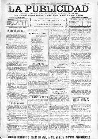 'La publicidad  : diario de avisos noticias y telegramas. Eco fiel de la opinión y verdadero defensor de los intereses morales y materiales de Granada y su provincia' - Año XIII Número 3311  - 1895 Junio 28