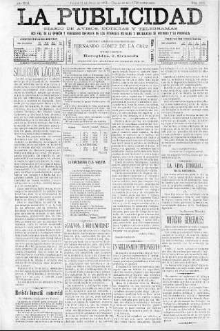 'La publicidad  : diario de avisos noticias y telegramas. Eco fiel de la opinión y verdadero defensor de los intereses morales y materiales de Granada y su provincia' - Año XIII Número 3324  - 1895 Julio 11