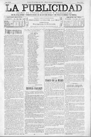 'La publicidad  : diario de avisos noticias y telegramas. Eco fiel de la opinión y verdadero defensor de los intereses morales y materiales de Granada y su provincia' - Año XIII Número 3326  - 1895 Julio 13