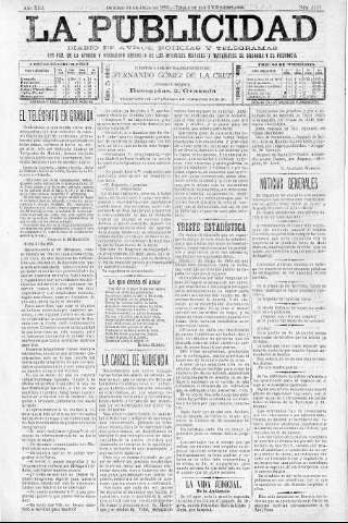 'La publicidad  : diario de avisos noticias y telegramas. Eco fiel de la opinión y verdadero defensor de los intereses morales y materiales de Granada y su provincia' - Año XIII Número 3327  - 1895 Julio 14