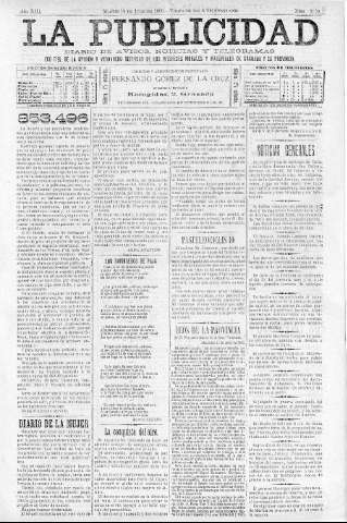 'La publicidad  : diario de avisos noticias y telegramas. Eco fiel de la opinión y verdadero defensor de los intereses morales y materiales de Granada y su provincia' - Año XIII Número 3329  - 1895 Julio 16