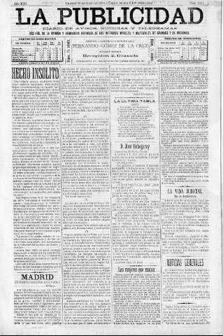 'La publicidad  : diario de avisos noticias y telegramas. Eco fiel de la opinión y verdadero defensor de los intereses morales y materiales de Granada y su provincia' - Año XIII Número 3332  - 1895 Julio 19