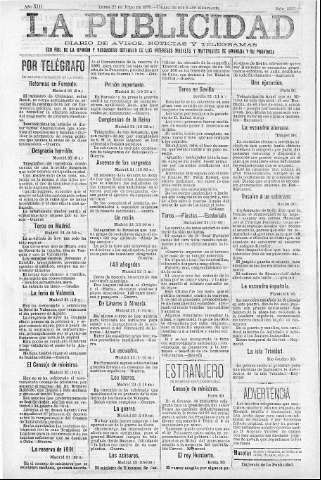 'La publicidad  : diario de avisos noticias y telegramas. Eco fiel de la opinión y verdadero defensor de los intereses morales y materiales de Granada y su provincia' - Año XIII Número 3335  - 1895 Julio 22