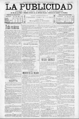 'La publicidad  : diario de avisos noticias y telegramas. Eco fiel de la opinión y verdadero defensor de los intereses morales y materiales de Granada y su provincia' - Año XIII Número 3338  - 1895 Julio 25