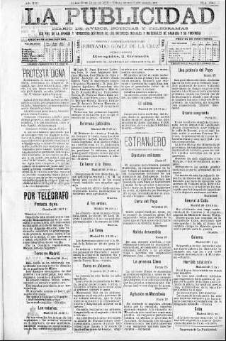 'La publicidad  : diario de avisos noticias y telegramas. Eco fiel de la opinión y verdadero defensor de los intereses morales y materiales de Granada y su provincia' - Año XIII Número 3342  - 1895 Julio 29