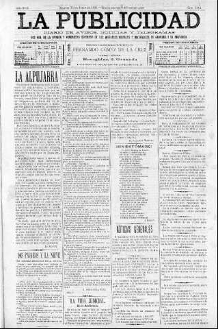 'La publicidad  : diario de avisos noticias y telegramas. Eco fiel de la opinión y verdadero defensor de los intereses morales y materiales de Granada y su provincia' - Año XIII Número 3343  - 1895 Julio 30