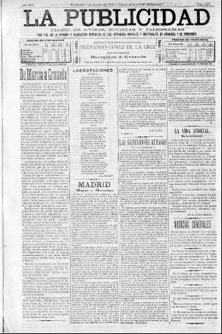 'La publicidad  : diario de avisos noticias y telegramas. Eco fiel de la opinión y verdadero defensor de los intereses morales y materiales de Granada y su provincia' - Año XIII Número 3351  - 1895 Agosto 07