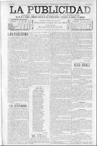 'La publicidad  : diario de avisos noticias y telegramas. Eco fiel de la opinión y verdadero defensor de los intereses morales y materiales de Granada y su provincia' - Año XIII Número 3352  - 1895 Agosto 08