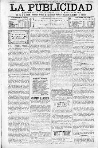 'La publicidad  : diario de avisos noticias y telegramas. Eco fiel de la opinión y verdadero defensor de los intereses morales y materiales de Granada y su provincia' - Año XIII Número 3355  - 1895 Agosto 11