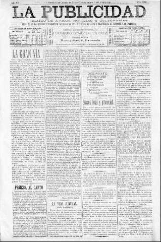 'La publicidad  : diario de avisos noticias y telegramas. Eco fiel de la opinión y verdadero defensor de los intereses morales y materiales de Granada y su provincia' - Año XIII Número 3366  - 1895 Agosto 22