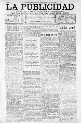 'La publicidad  : diario de avisos noticias y telegramas. Eco fiel de la opinión y verdadero defensor de los intereses morales y materiales de Granada y su provincia' - Año XIII Número 3367  - 1895 Agosto 23