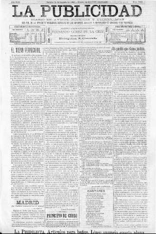 'La publicidad  : diario de avisos noticias y telegramas. Eco fiel de la opinión y verdadero defensor de los intereses morales y materiales de Granada y su provincia' - Año XIII Número 3368  - 1895 Agosto 24