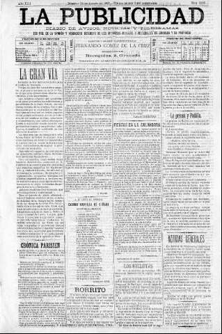 'La publicidad  : diario de avisos noticias y telegramas. Eco fiel de la opinión y verdadero defensor de los intereses morales y materiales de Granada y su provincia' - Año XIII Número 3369  - 1895 Agosto 25