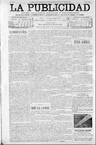 'La publicidad  : diario de avisos noticias y telegramas. Eco fiel de la opinión y verdadero defensor de los intereses morales y materiales de Granada y su provincia' - Año XIII Número 3398  - 1895 Septiembre 23