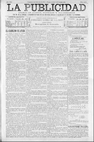 'La publicidad  : diario de avisos noticias y telegramas. Eco fiel de la opinión y verdadero defensor de los intereses morales y materiales de Granada y su provincia' - Año XIII Número 3409  - 1895 Octubre 04
