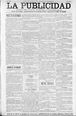 'La publicidad  : diario de avisos noticias y telegramas. Eco fiel de la opinión y verdadero defensor de los intereses morales y materiales de Granada y su provincia' - Año XIII Número 3413  - 1895 Octubre 08