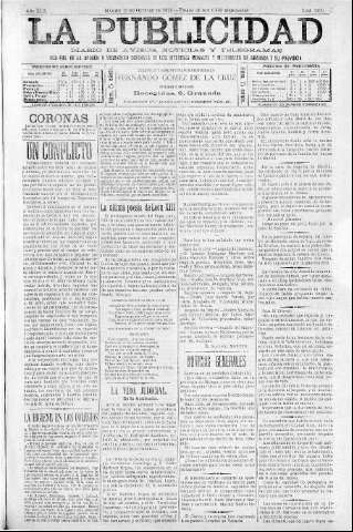 'La publicidad  : diario de avisos noticias y telegramas. Eco fiel de la opinión y verdadero defensor de los intereses morales y materiales de Granada y su provincia' - Año XIII Número 3420  - 1895 Octubre 15