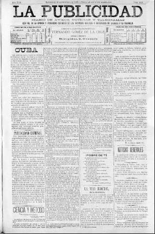 'La publicidad  : diario de avisos noticias y telegramas. Eco fiel de la opinión y verdadero defensor de los intereses morales y materiales de Granada y su provincia' - Año XIII Número 3421  - 1895 Octubre 16