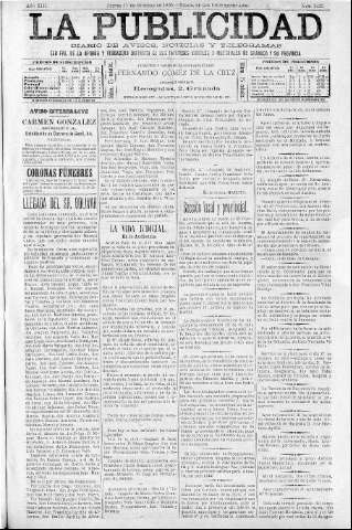 'La publicidad  : diario de avisos noticias y telegramas. Eco fiel de la opinión y verdadero defensor de los intereses morales y materiales de Granada y su provincia' - Año XIII Número 3422  - 1895 Octubre 17