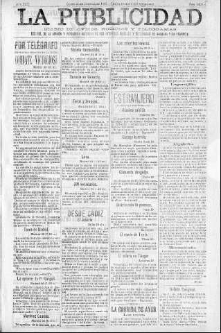 'La publicidad  : diario de avisos noticias y telegramas. Eco fiel de la opinión y verdadero defensor de los intereses morales y materiales de Granada y su provincia' - Año XIII Número 3426  - 1895 Octubre 21